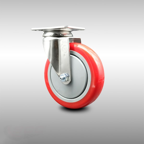 5 Inch 316SS Red Polyurethane Wheel Swivel Top Plate Caster
